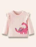 Dineasár Appliqué Muinchille Fada Ruffled T-léine