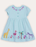 Gúna tosaigh cnaipe appliqué ainmhithe safari appliqué