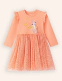 Mouse Applique Tulle Long Sleeve Dress