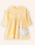 Swan Appliue Bag Long Sleeve Dress