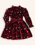 Christmas Velvet Star Printed Bow Dress
