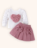 Valentine's Day Love Bubble Sleeve Top + Bow Skirt Set