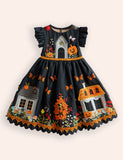 Halloween Haunted House Appliqué Long Dress