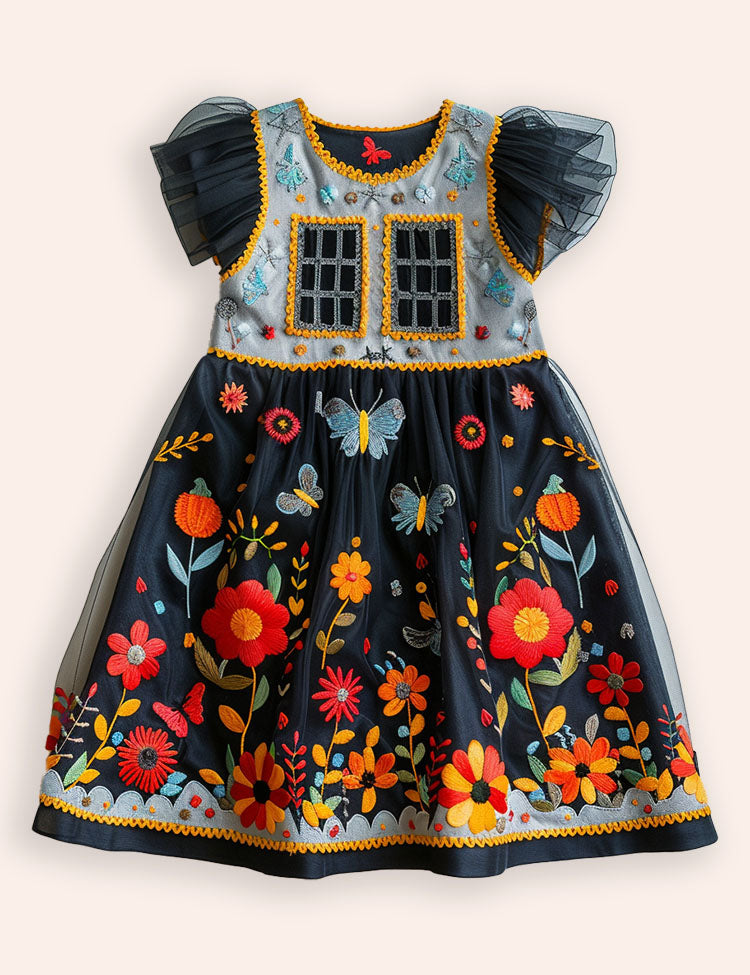 Halloween Haunted House Applique Tulle Dress