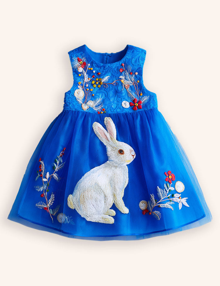 Tulle Festival Bunny Embroidered Dress