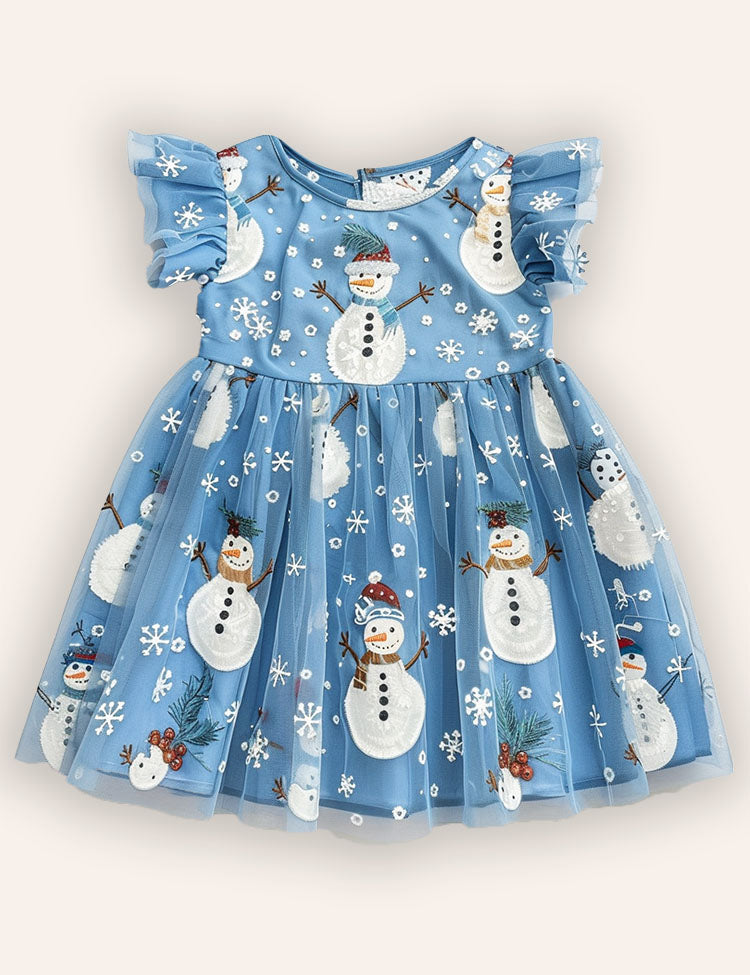 Fun Snowman Printed Tulle Dress