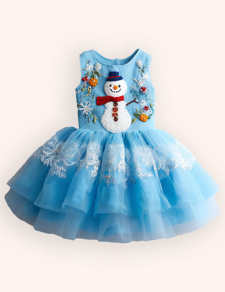 Tulle Snowman Applique Dress