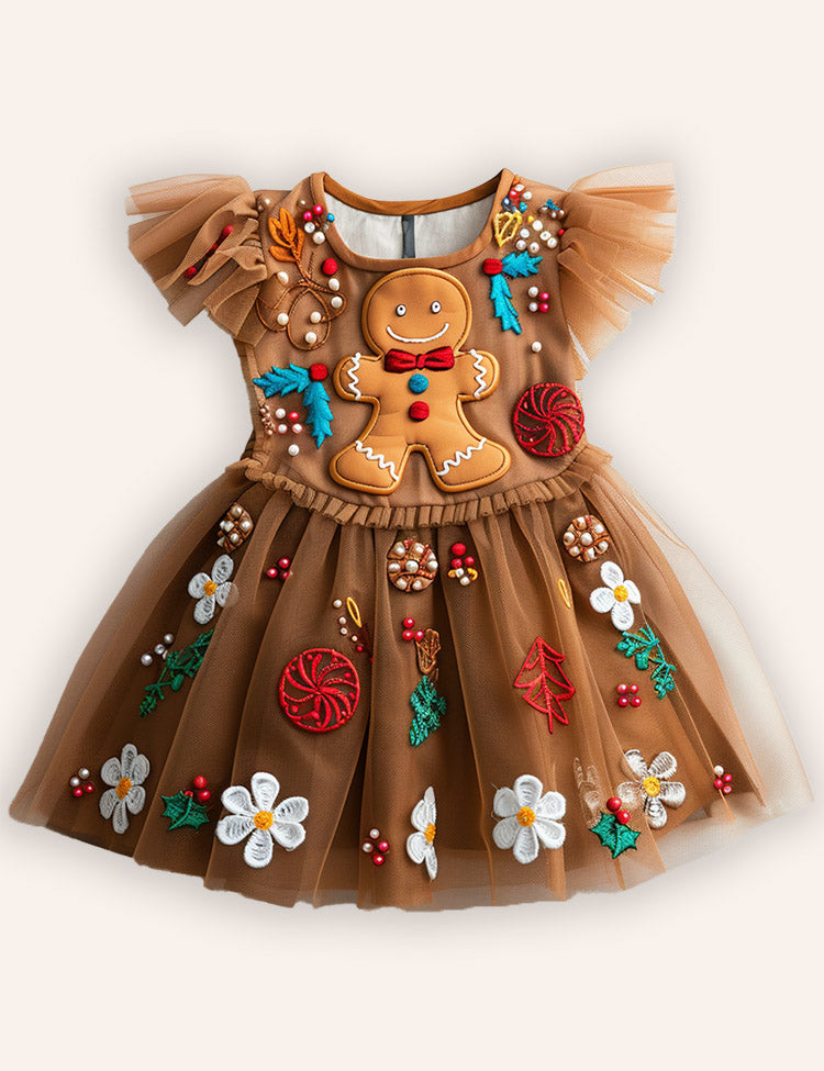 Christmas Gingerbread Man Applique Tulle Dress