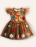 Christmas Gingerbread Man Applique Tulle Dress