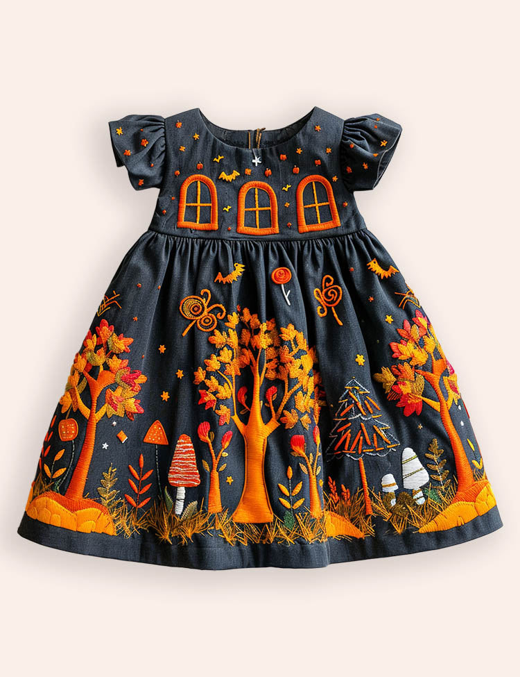 Halloween Haunted House Appliqué Dress