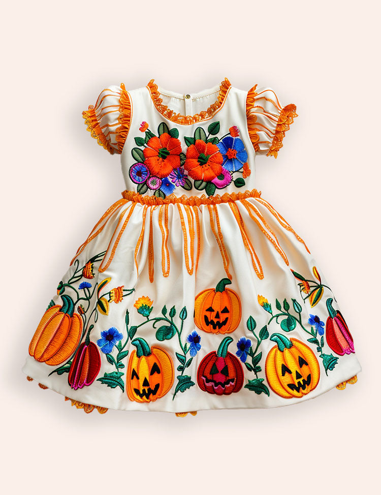 Halloween Pumpkin Embroideried Dress