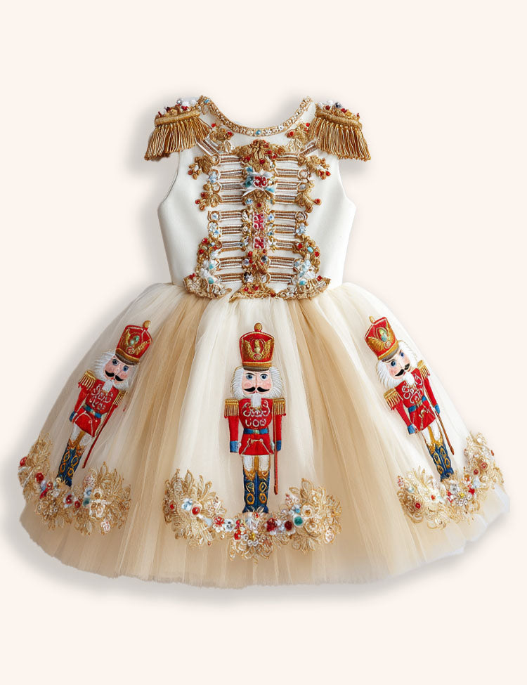 Nutcrackers Gloden Tulle Appliqué Dress