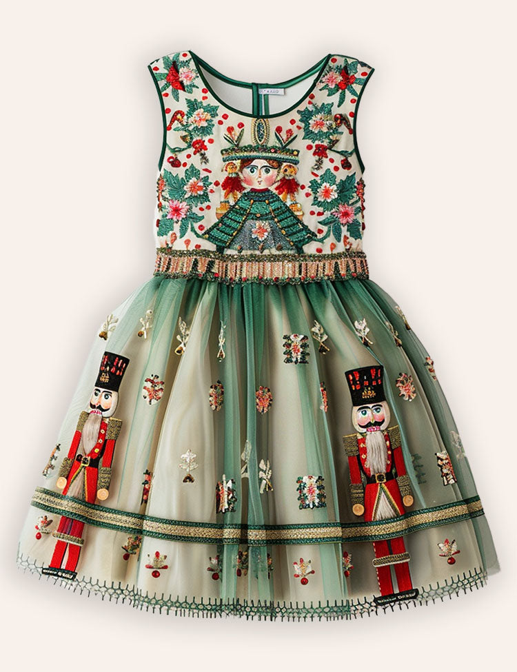 Christmas Nutcrackers Embroidered Tulle Dress