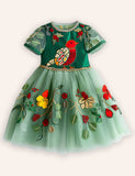 Christmas Flower Robin Embroidered Tulle Dress