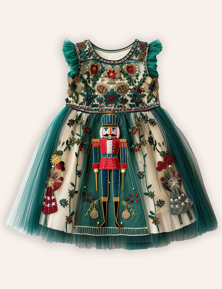 Christmas Nutcrackers Embroidered Tulle Dress