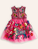 Floral Unicorn Applique Tulle Dress