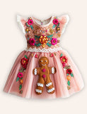 Christmas Gingerbread Man Applique Tulle Party Dress