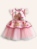 Christmas Gingerbread Man Applique Tulle Party Dress