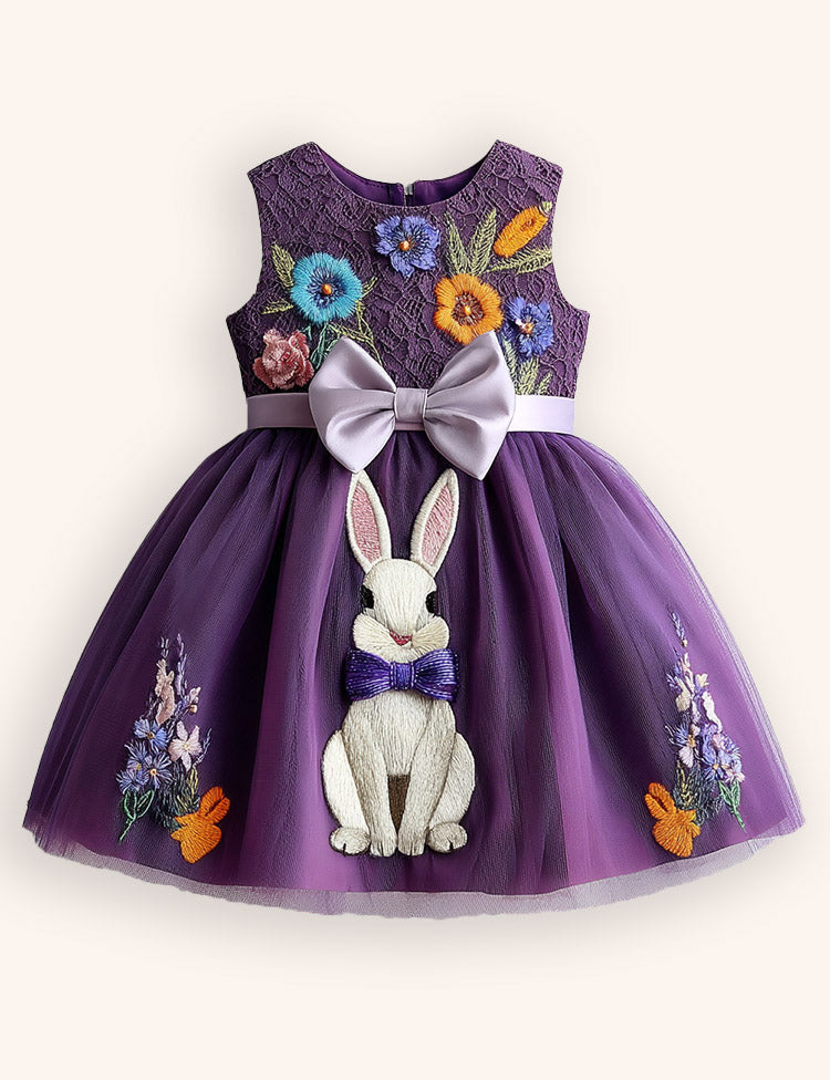 Tulle Floral Bunny Appliqué Party Dress
