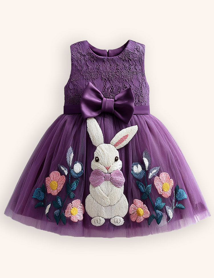 Tulle Floral Bunny Appliqué Party Dress