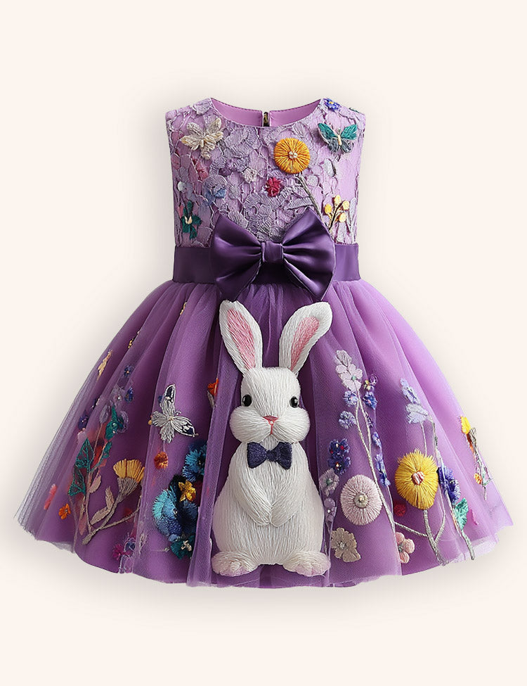 Tulle Floral Bunny Appliqué Party Dress