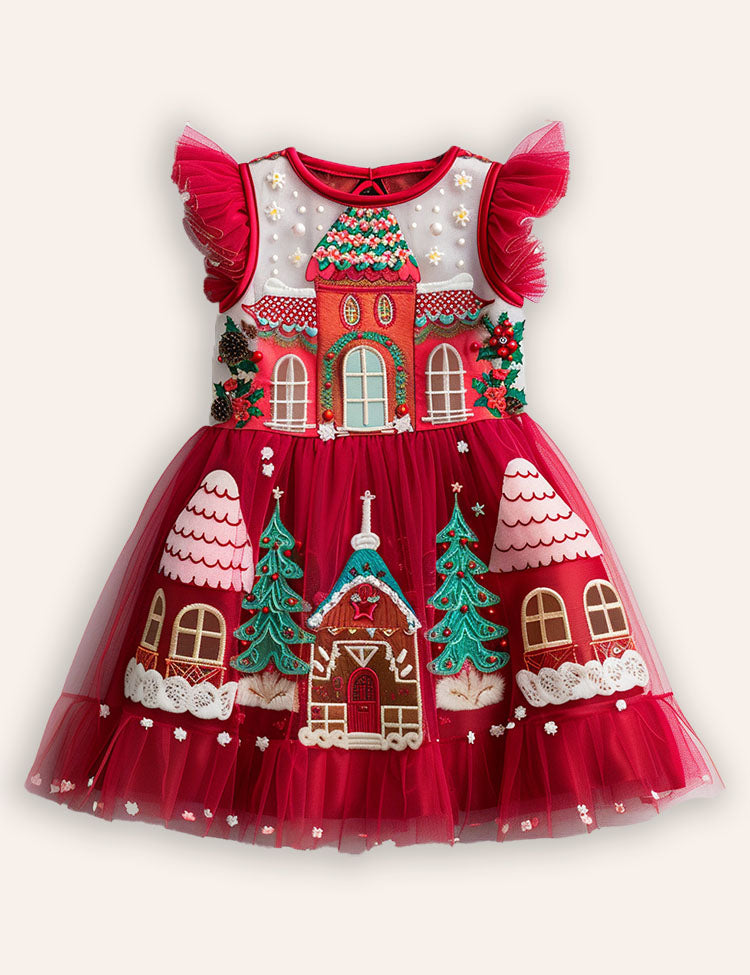 Gingerbread House Applique Tulle Dress