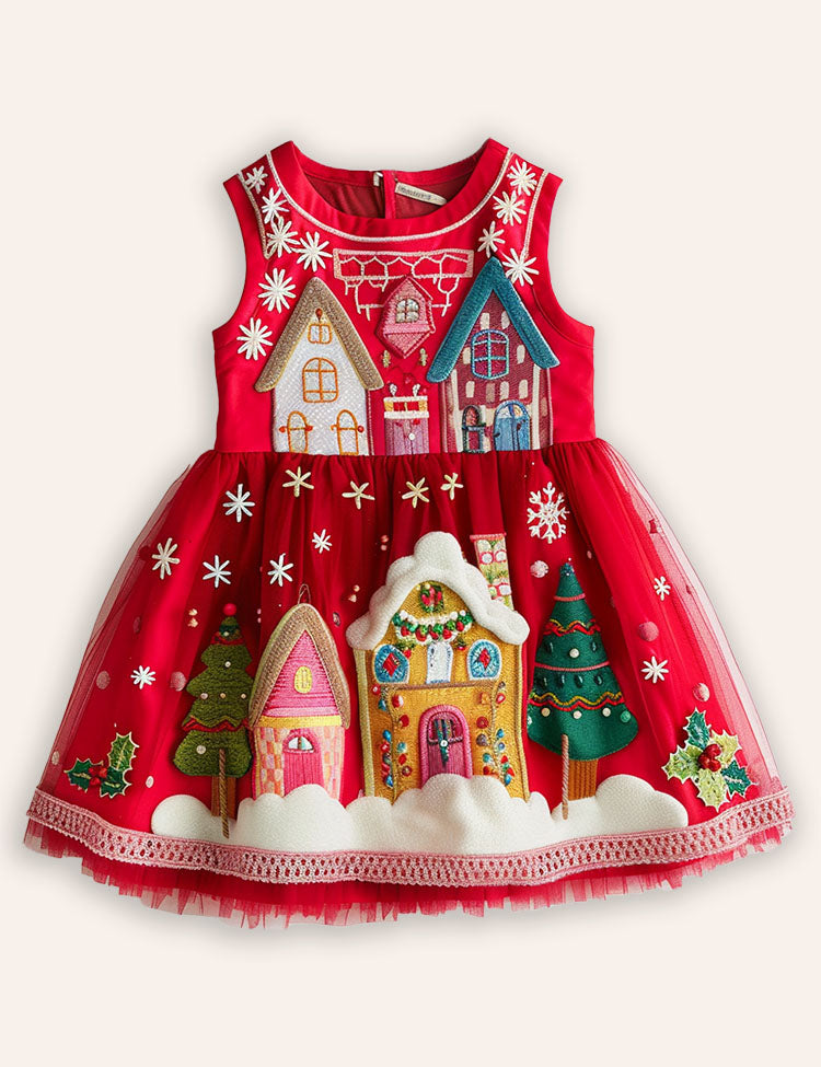 Gingerbread House Applique Tulle Dress