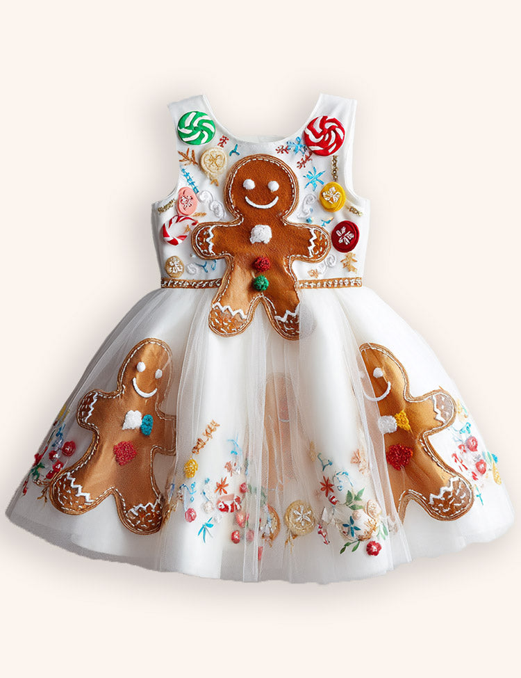 Tulle Gingerbread Man Applique Dress