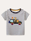 Animal Friends Striped Appliqué T-shirt