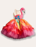 Mom&me Flamingo Appliqué Rainbow Tulle Party Dress