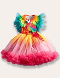 Parrot Appliqué Rainbow Tulle Party Dress