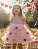 Valentine's Day Heart Applique Multi-layers Tulle Dress