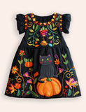 Halloween Pumpkin Cat Appliqué Dress