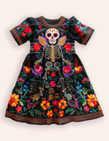 Halloween Skeletons Printed Dress