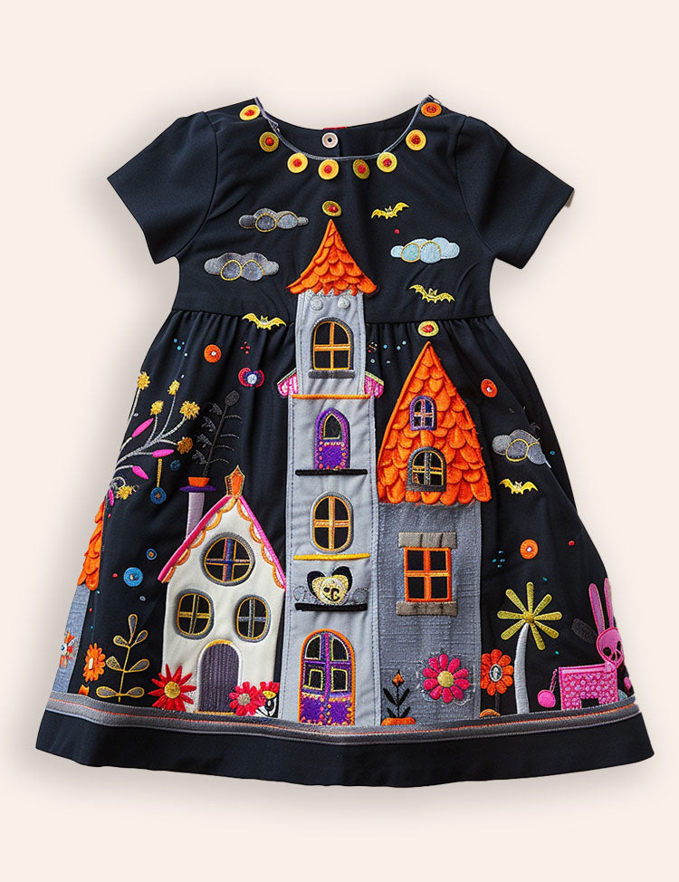 Halloween Haunted House Big Appliqué Dress