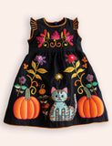Halloween Pumpkin Cat Appliqué Dress