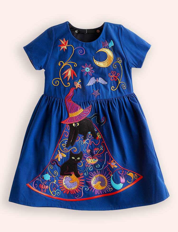 Halloween Black Cat Appliqué Dress