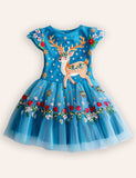 Festival Floral Reindeer Embroidered Tulle Dress
