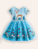 Festival Floral Reindeer Embroidered Tulle Dress