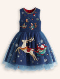 Tulle Christmas Senta & Reindeer Appliqué Dress