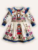 Christmas Nutcracker Applique Long Sleeves Dress