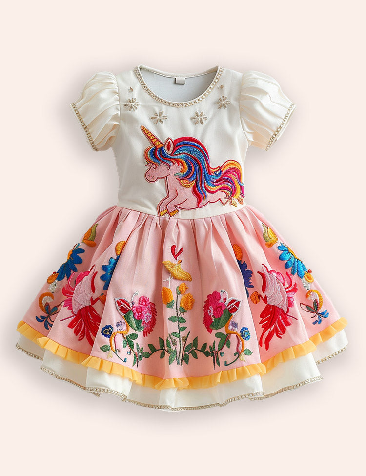 Floral Unicorn Appliqué Dress