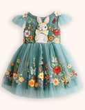 Green Flower Bunny Tulle Dress