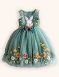 Green Flower Bunny Tulle Dress