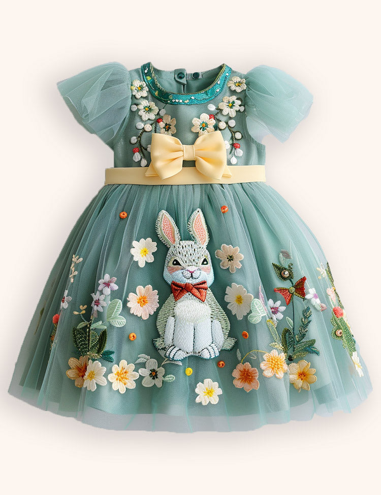 Green Flower Bunny Tulle Dress