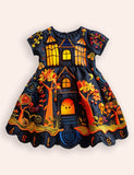 Halloween Haunted House Appliqué Dress