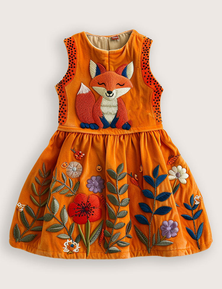 Floral Fox Appliqué Dress