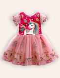 Floral Unicorn Applique Tulle Party Dress