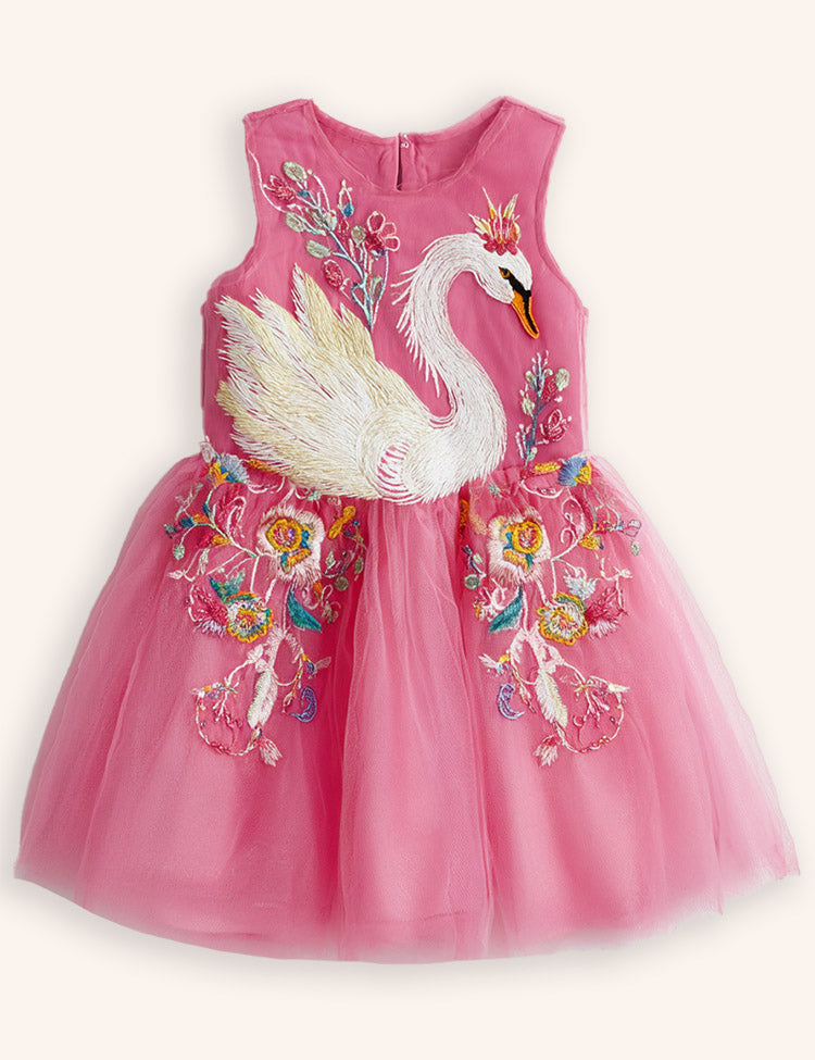 Swan Floral Tulle Appliqué Dress
