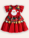 Christmas Santa Embroidery Long Tulle Dress